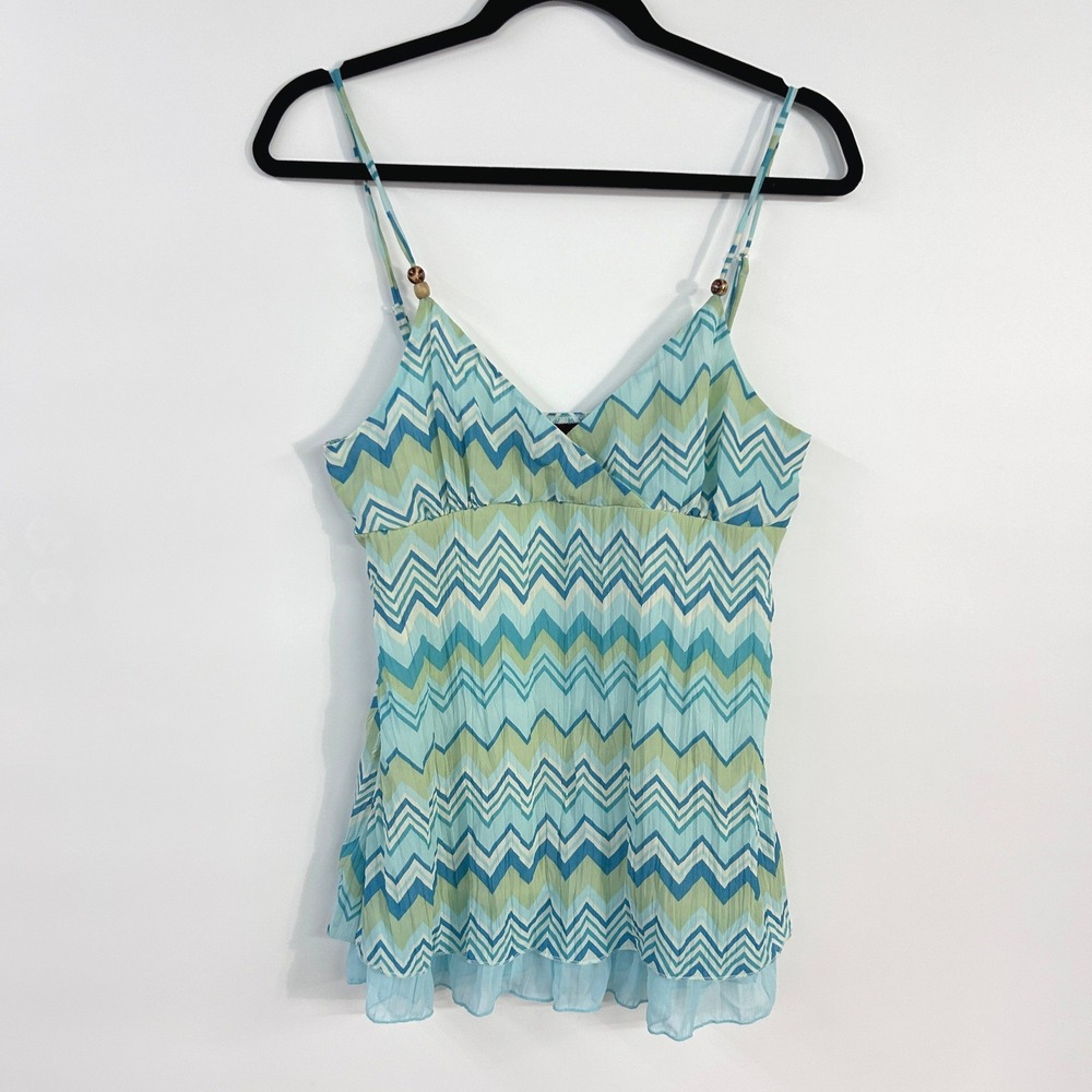 Vintage Y2K Chevron Babydoll Cami Top Juniors L 11/13 Aqua Spaghetti Straps Boho